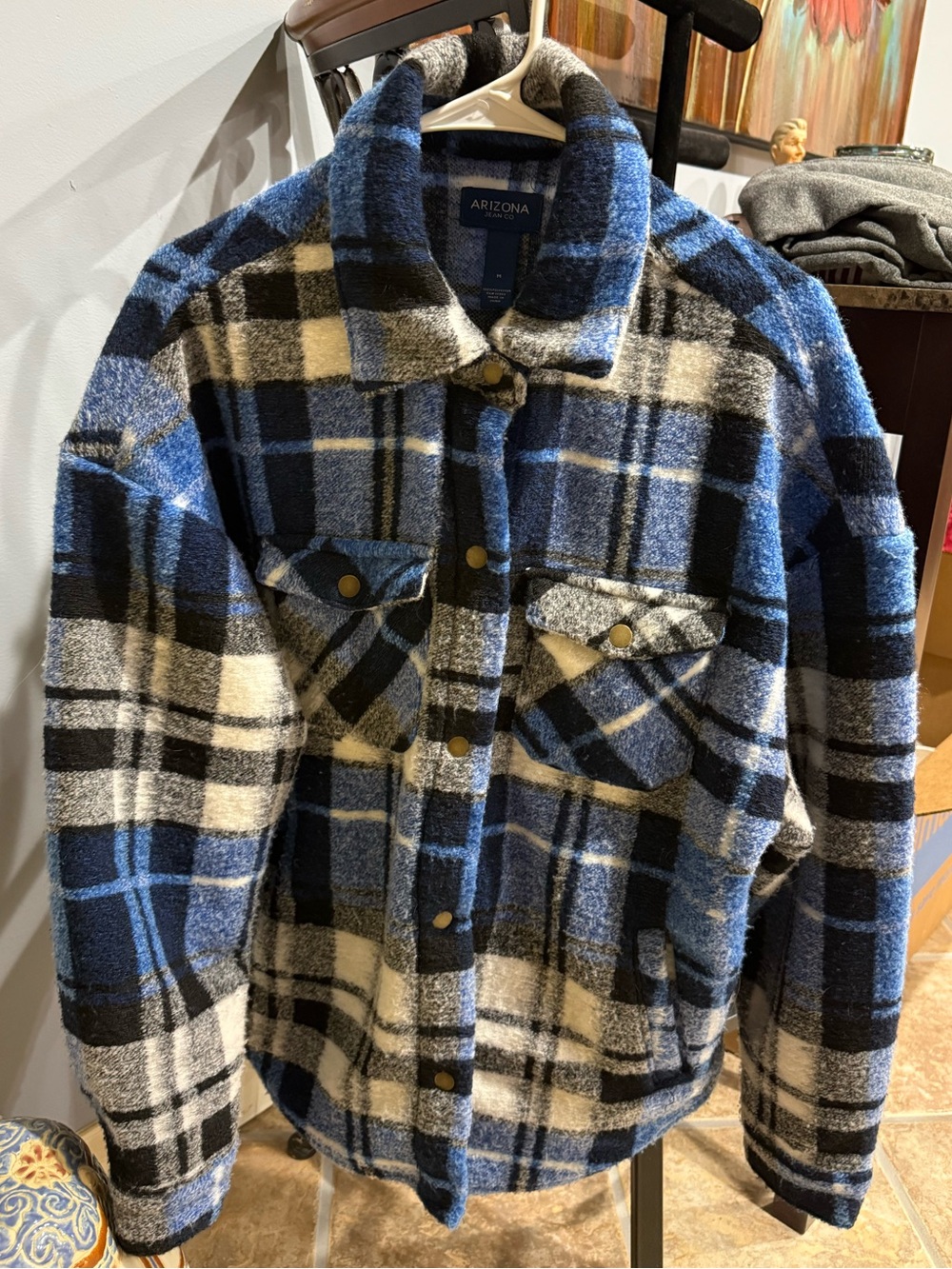 Arizona Jean Co Blue & Black Plaid Sherpa Jacket Shacket